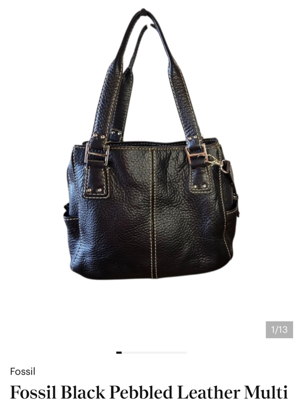Vintage Fossil Classic Black Leather Shoulder Bag - Women